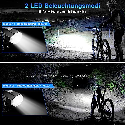 Realky - Rechargeable LED Bicycle Light Set, StVZO Approved, Waterproof, USB Charging