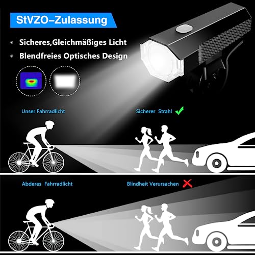 Realky - Rechargeable LED Bicycle Light Set, StVZO Approved, Waterproof, USB Charging