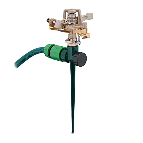 Relaxdays - 360° Pulsation Sprinkler, 24m Range, Metal, Dark Green