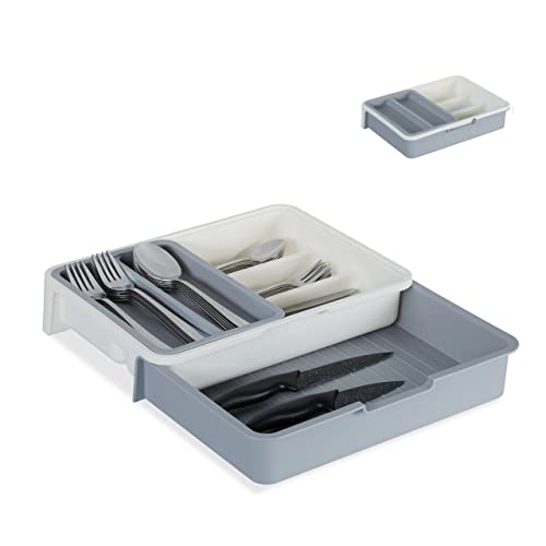 Relaxdays - Extendable Cutlery Tray with 7 Compartments for Silverware