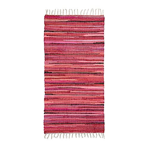 Relaxdays - Handwoven Colorful Fringe Rug, Indian Style, 70 x 140 cm, Red