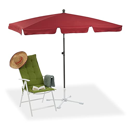 Relaxdays - Rectangular Beach Umbrella, 200 x 120 cm, Height-Adjustable, Bordeaux