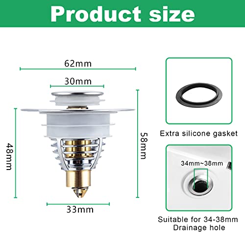 Relota - Stainless Steel Washbasin Plug, Odour-Proof, Anti-Clogging Sieve, Fits 34-38 mm