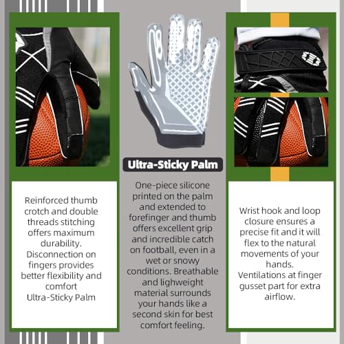Seibertron - Pro 3.0 Elite Ultra-Stick Football Gloves for Youth & Adults