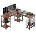 Computer desk, Bytelike, 140x140x65CM, L-shape, LED lighting design, with sockets, storage shelf, chipboard, metal steel frame, Rustic Brown