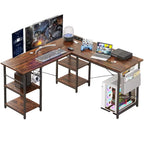 Computer desk, Bytelike, 140x140x65CM, L-shape, LED lighting design, with sockets, storage shelf, chipboard, metal steel frame, Rustic Brown
