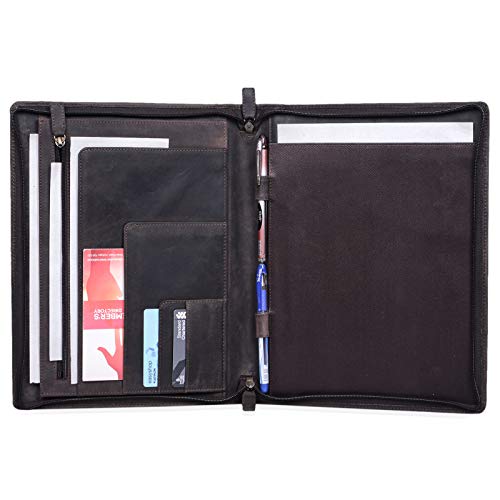 Stilord - 'Julius' Vintage A4 Leather Conference Folder for Tablets, Dark Brown