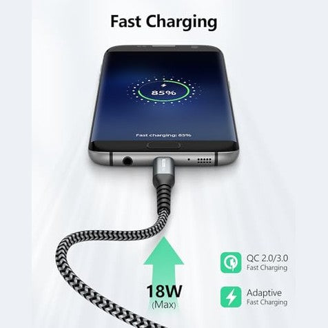 Sunguy - Micro USB Cable 2FT 3Pack , Fast Charging, Nylon Braided, USB 2.0