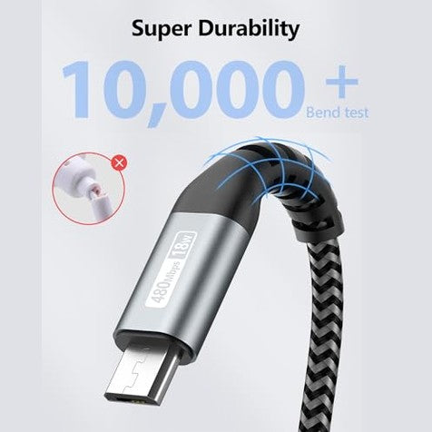 Sunguy - Micro USB Cable 2FT 3Pack , Fast Charging, Nylon Braided, USB 2.0