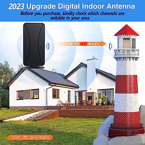 Syengkky - 400+ Miles Range Indoor Digital TV Antenna with Amplifier, Supports 8K/4K