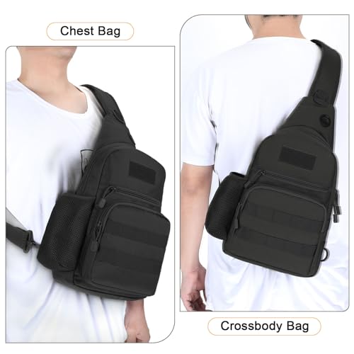 Tactical - Water Resistant MOLLE Sling Bag with Water Bottle Holder & Adjustable Strap
