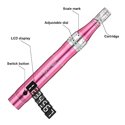 Tbphp - TBPHP M1 Microneedling Pen Kit with 12 Replacement Cartridges, Adjustable Depth for Face & Body Pink