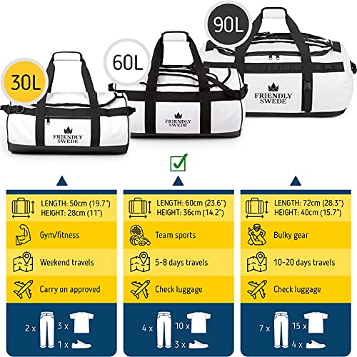 The Friendly Swede - Water-Resistant 3-Way Sports Duffle Bag for Travel & Gym