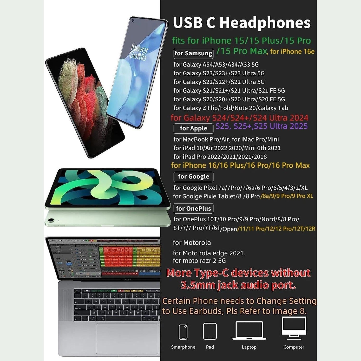 Titacute - Usb.C Headphones Magnetic Earphones
