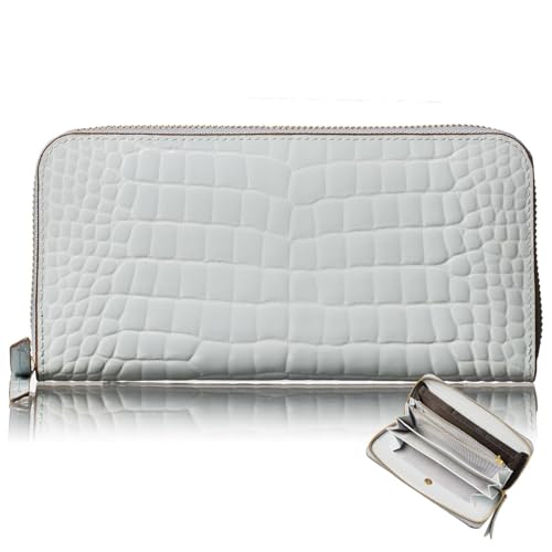 Shop the Tuscania Elegant Long Leather Wallet in Light Blue. This vertical card case is crafted from premium cowhide and comes in a beautiful gift box. Perfect for women! Keywords: leather wallet, vertical card case, gift box