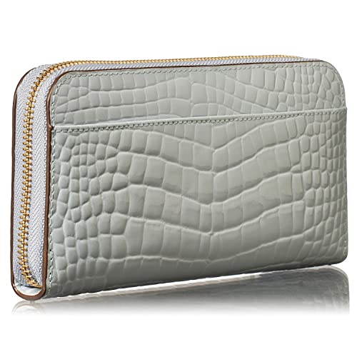 Tuscania - Elegant Long Leather Wallet in Light Blue, Vertical Card Case, Gift Box