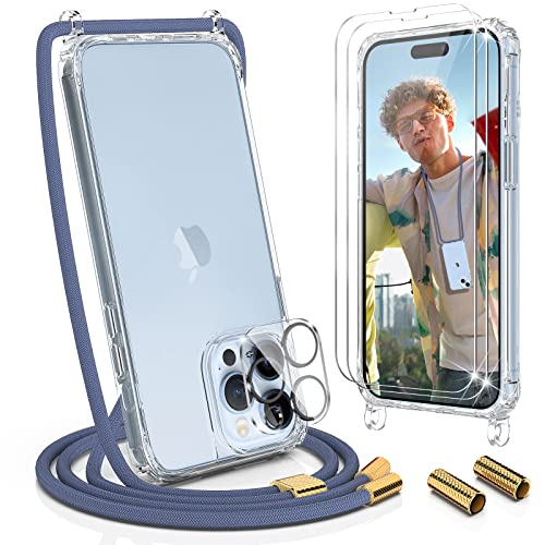UyMo Crossbody Case for iPhone 14 Pro Max with Neck Strap & Protectors