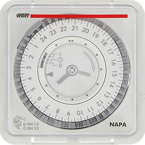 Vemer - Electromechanical Timer with Daily Programming, Plug-in Tabs, Wall/DIN Rail Mount