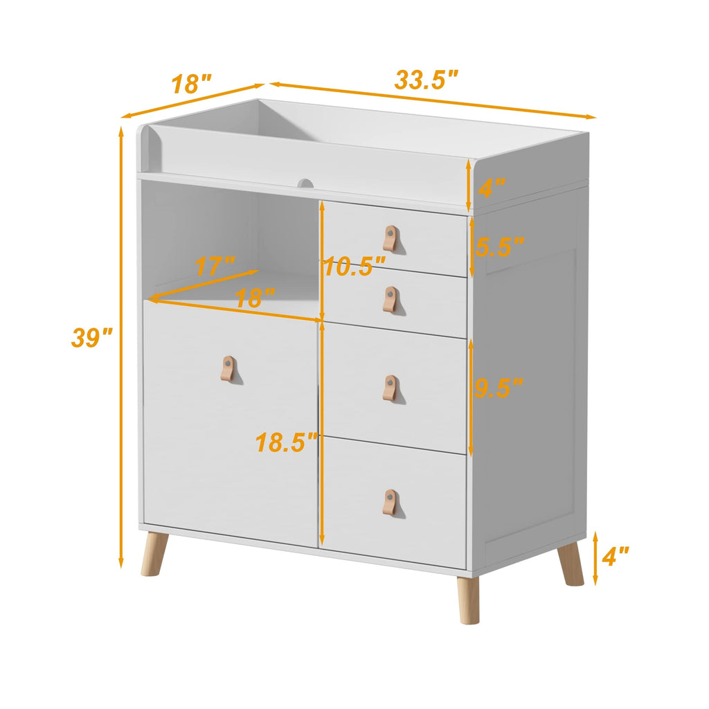 White nursery changing station with ample storage from Kerrogee