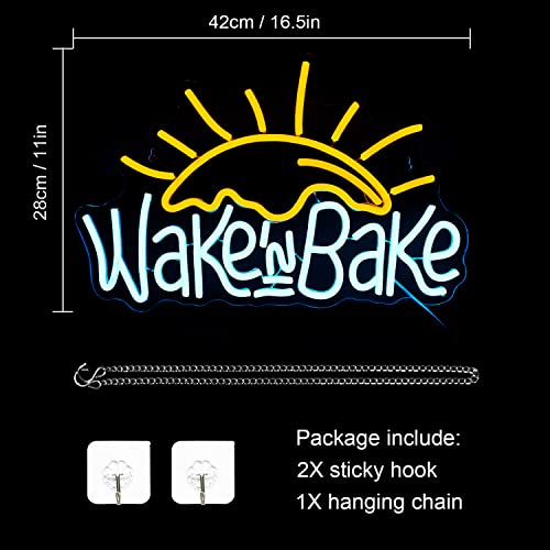WLHOPE - Wake in Bake Neon Sign, USB Powered, Colorful LED Wall Decor