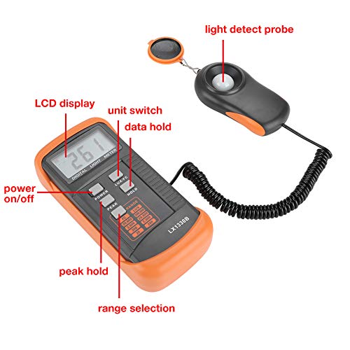 Walfront - Digital Lux Meter LX1330B with LCD Display, 0-200,000 Lux Range