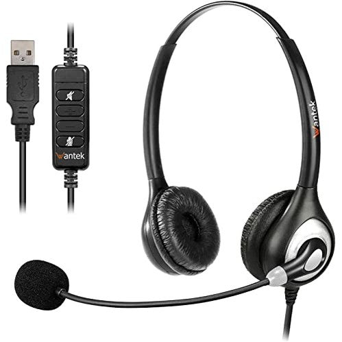 Wantek USB Headset with Noise Cancelling Microphone for Calls