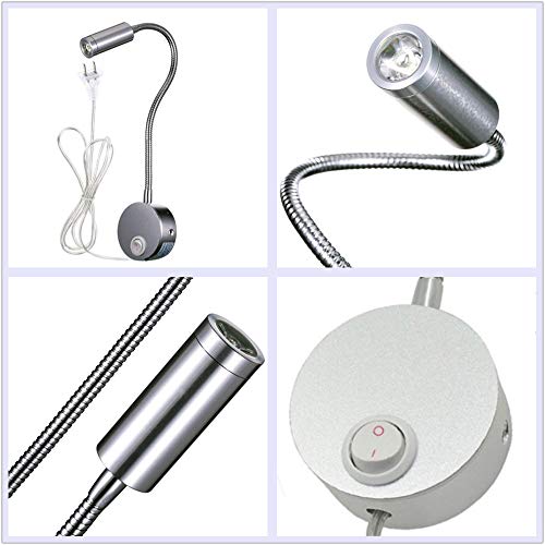 Wefoonlo - 3W Flexible Gooseneck LED Wall Light with Plug & Switch for Reading