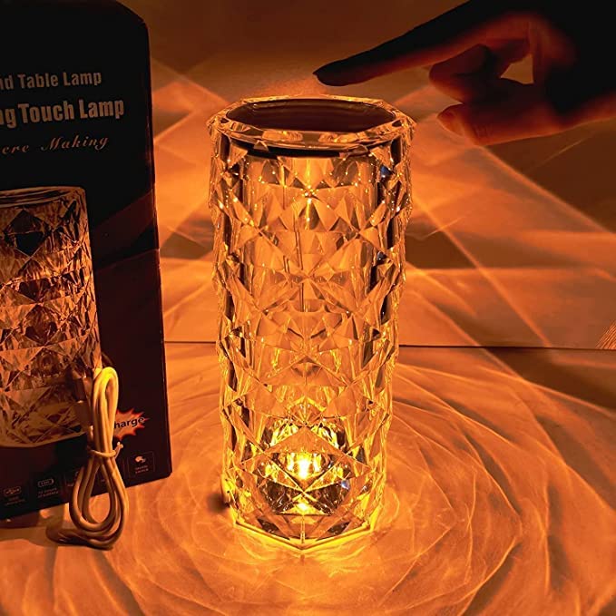 Wyatt Enterprises - Rose Diamond LED Crystal Lamp with 16 Color Options, Remote & Touch Control, USB Rechargeable for Bedroom & Living Room