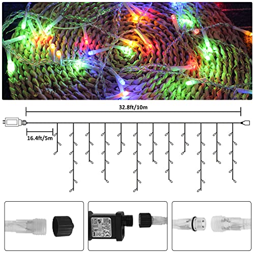 Yunsova - 33FT 400 LED Icicle Lights with Remote, 8 Modes, Waterproof