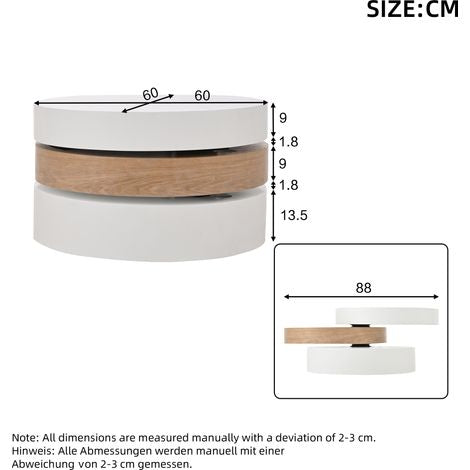 Neche White and Willow Wood Cylindrical Coffee Table with 360° Rotation
