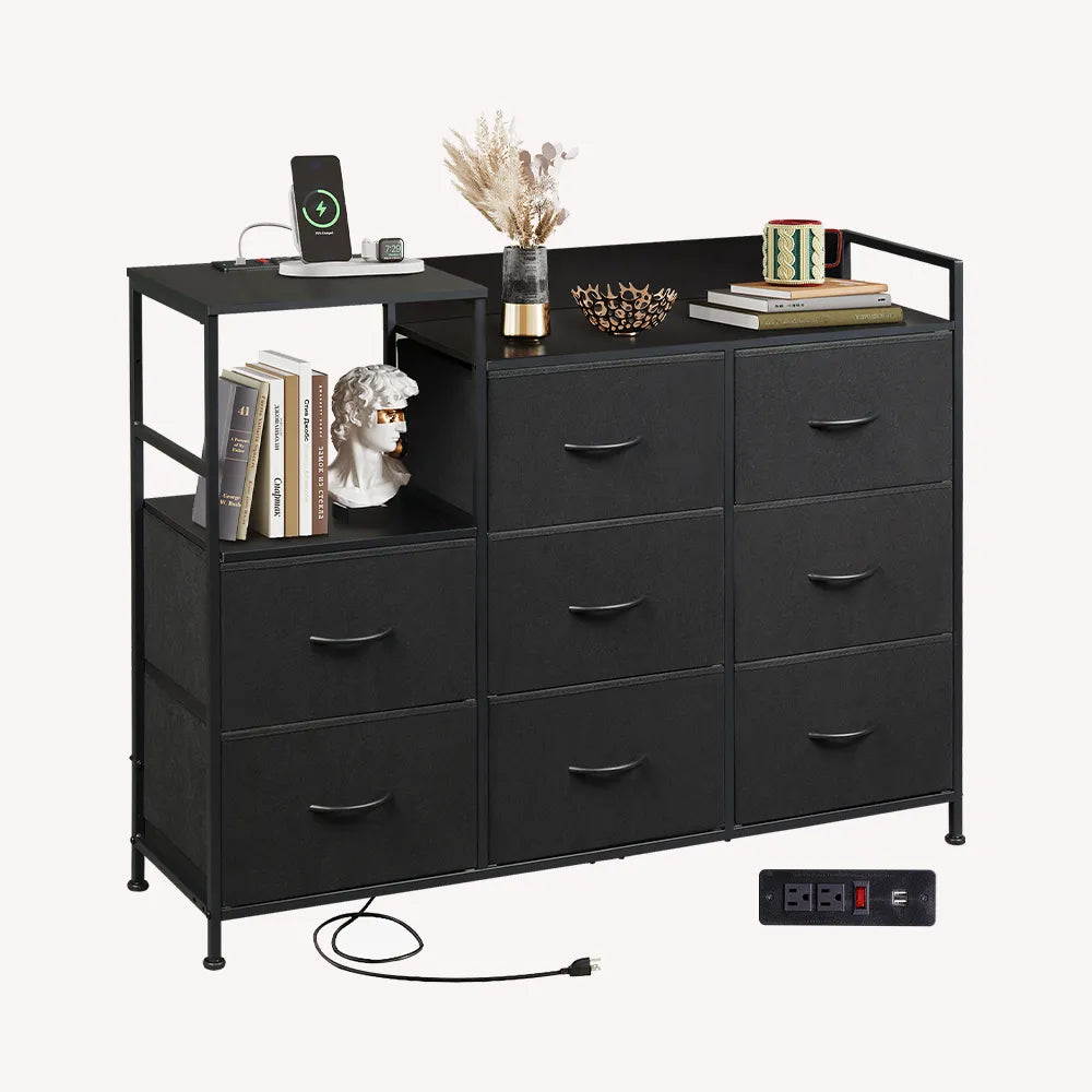 WLIVE Minimalist Three-column 8-Drawer Fabric Dresser