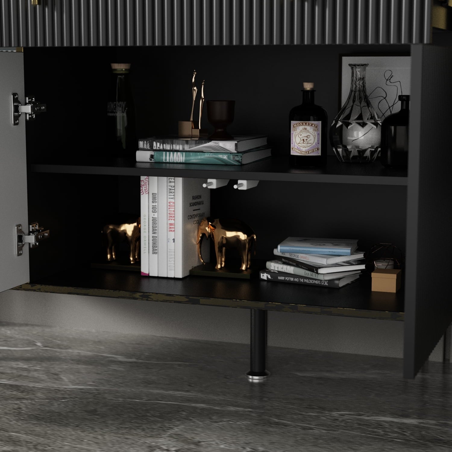 FUFU GAGA Modern 4-Door Buffet Cabinet with Storage Drawer - Black