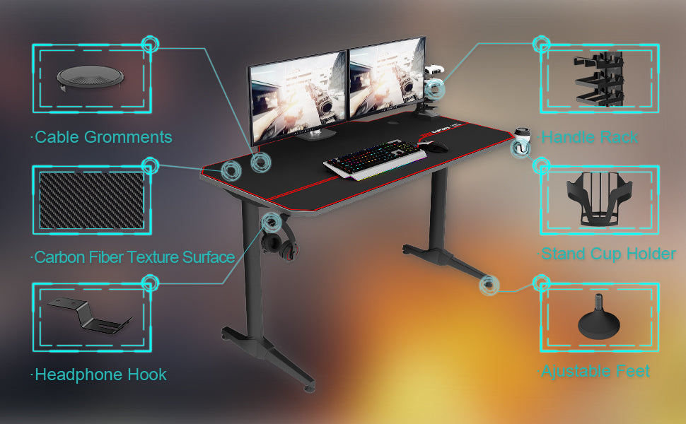 Sogesfurniture Ergonomic Gaming Desk with Mouse Pad - Black