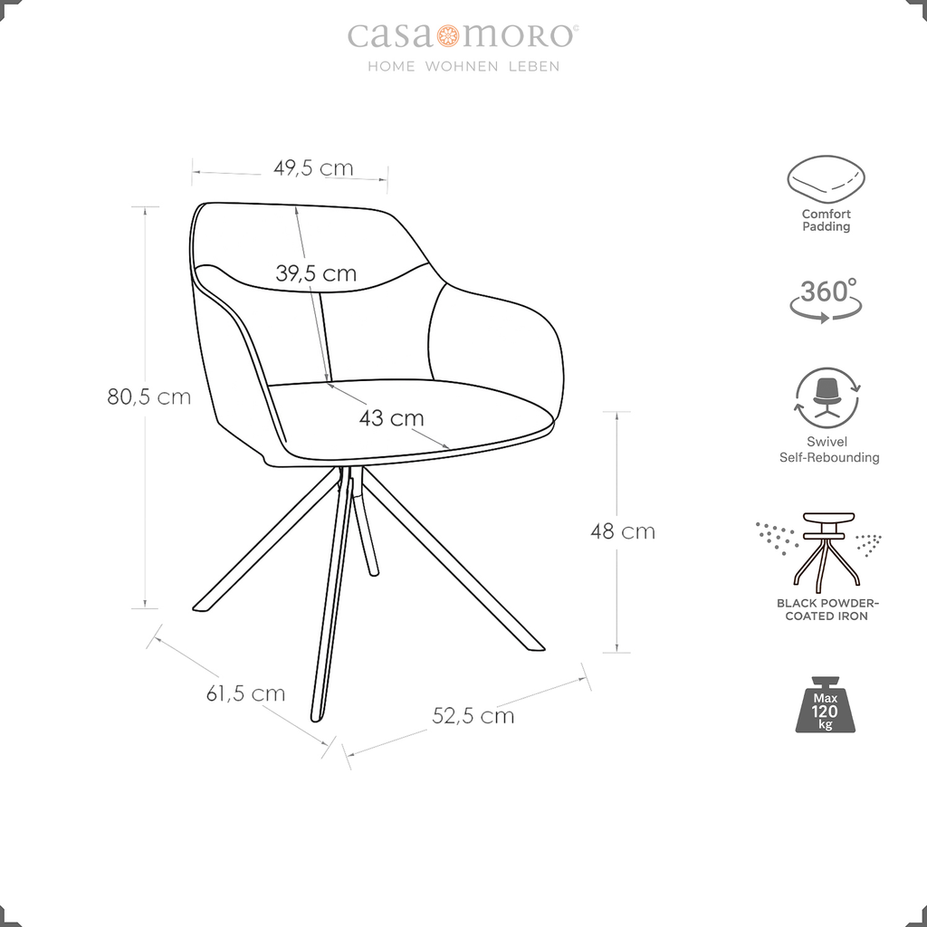 Casa Moro 360° Swivel Armchair with Backrest in Brown