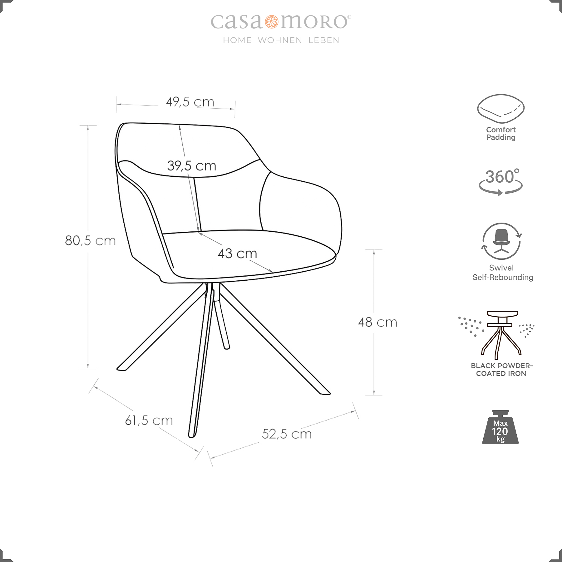 Casa Moro 360° Swivel Armchair with Backrest in Brown