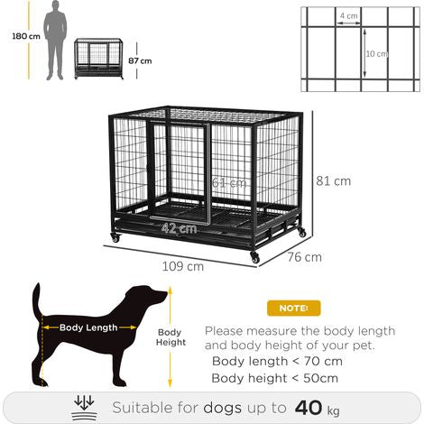 PAWHUT Heavy Duty Metal Dog Crate with Tray and Wheels
