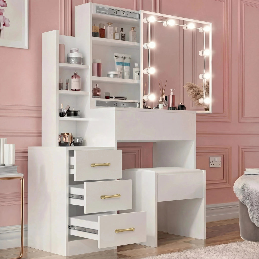 DHS Hollywood Dressing Table with Storage and Stool