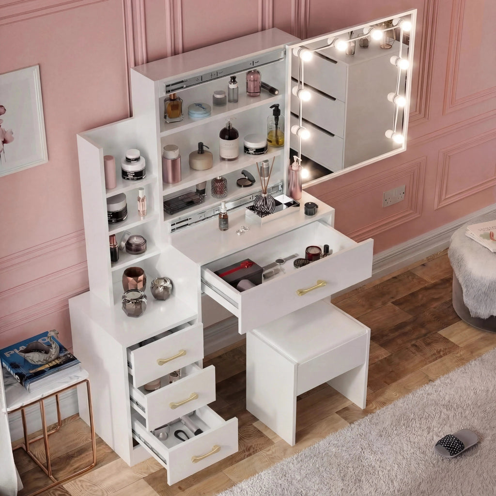 DHS Hollywood Dressing Table with Storage and Stool