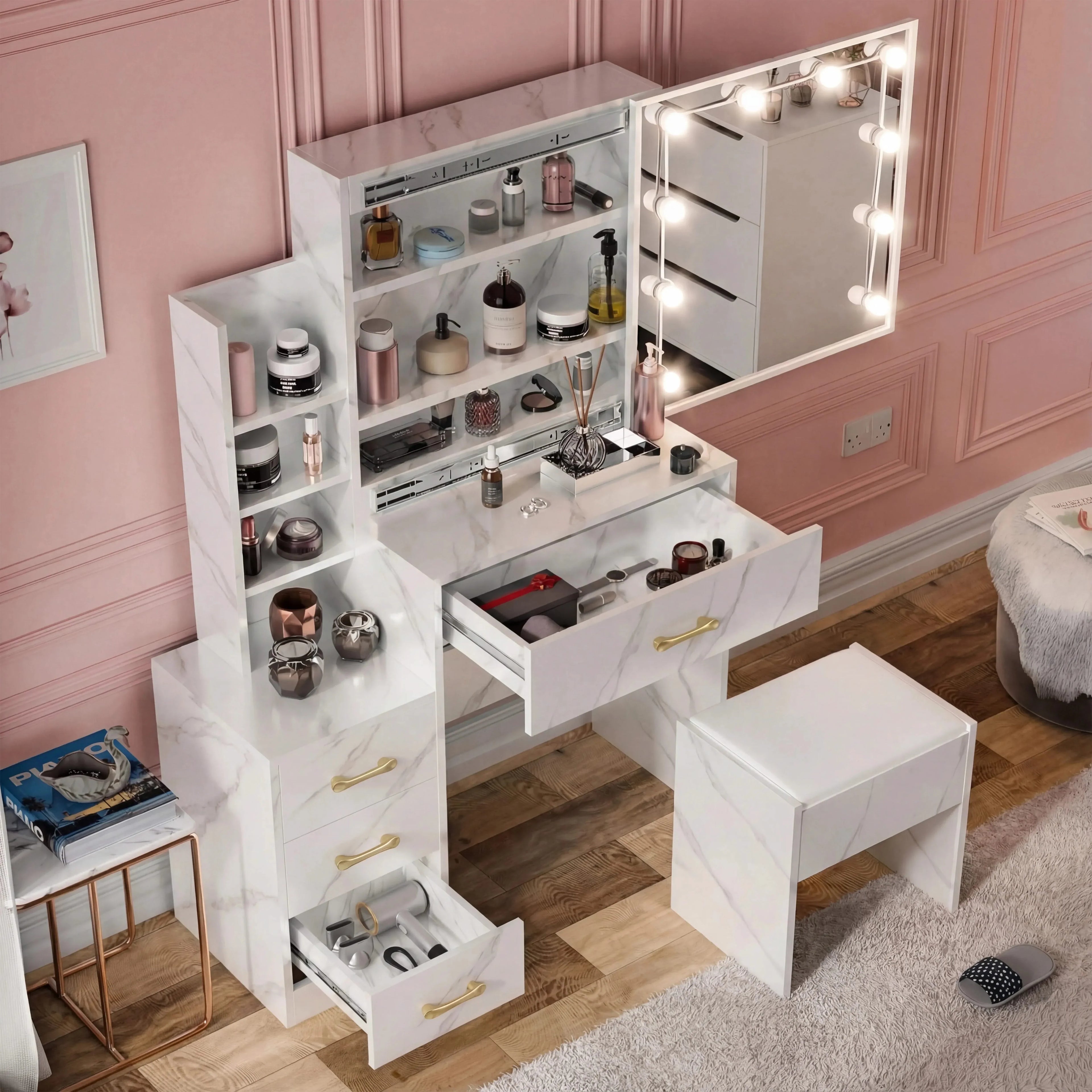 DHS Hollywood Mirror Dressing Table with Storage