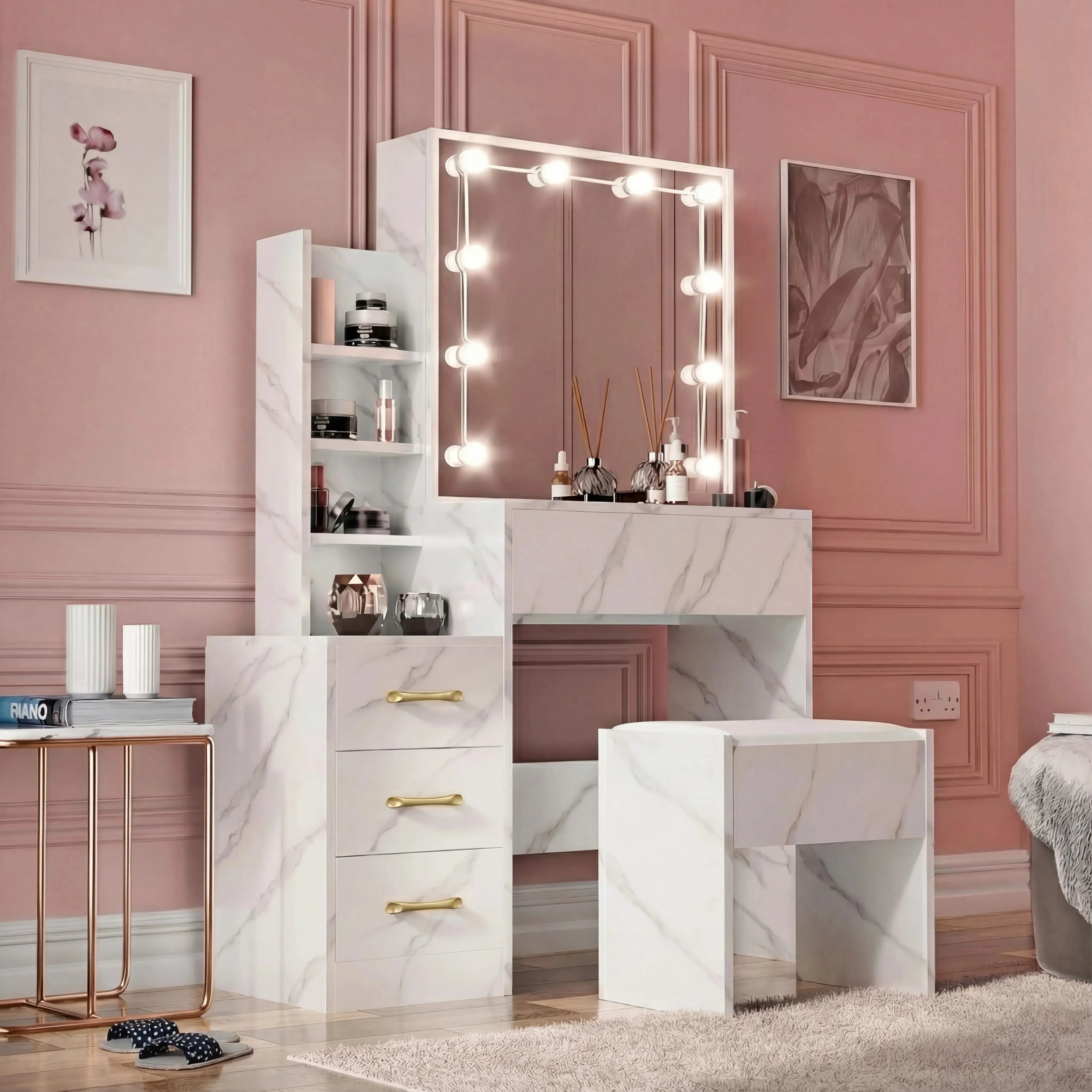 DHS Hollywood Mirror Dressing Table with Storage