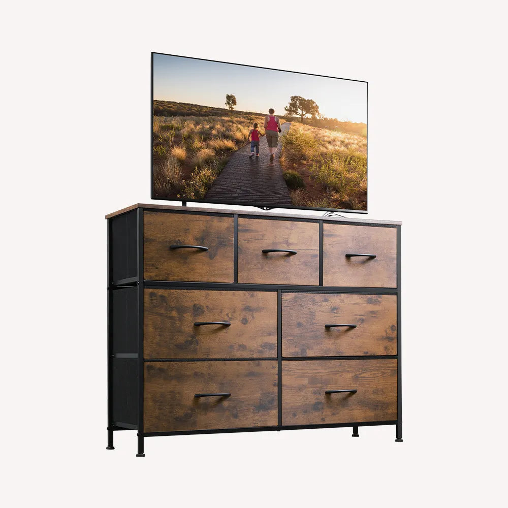 WLIVE Minimalist Fabric 7-Drawer Storage Dresser TV Stand