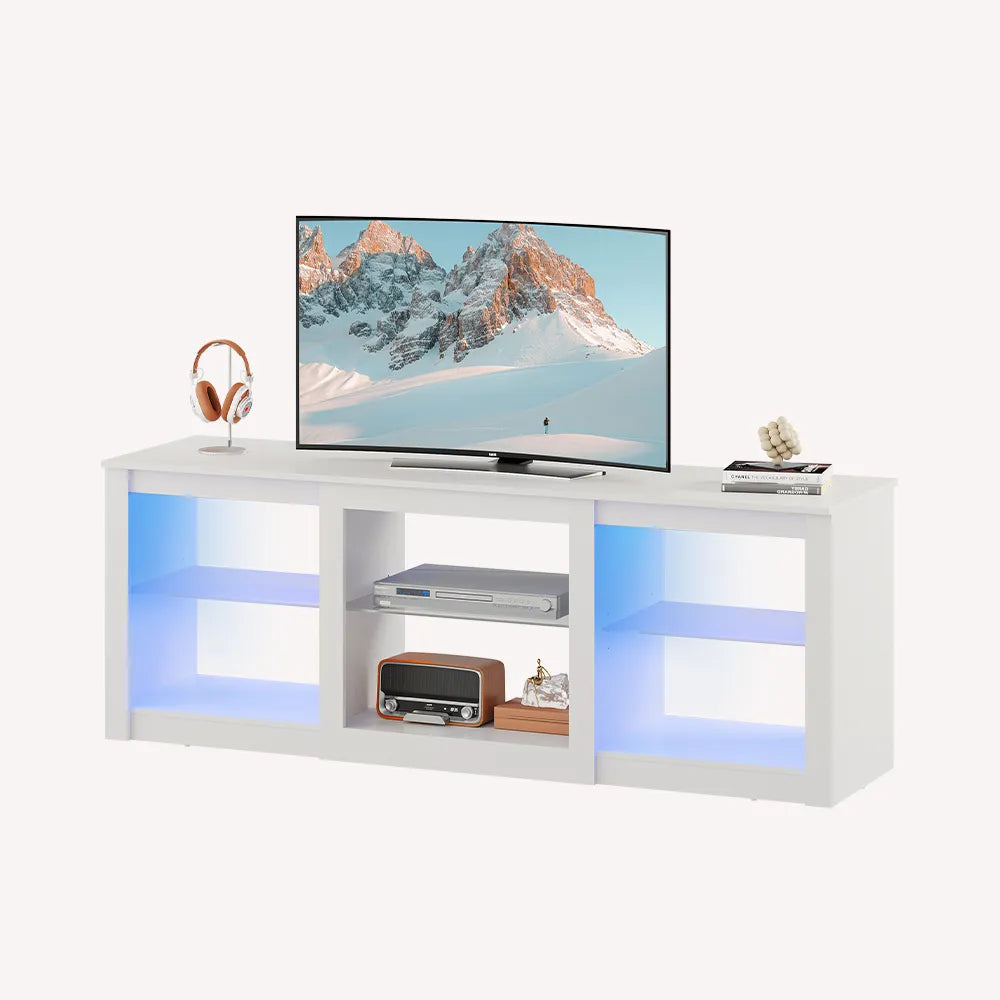 WLIVE Modern LED TV Stand with Glass Shelves