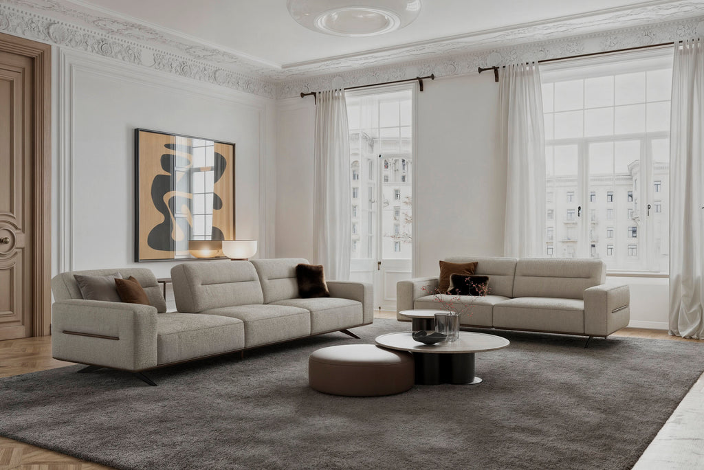 Saloni Morocco L-shaped modular fabric sectional sofa with cushioned seating