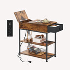 WLIVE Small Wood Storage Side Table with charging station, USB ports, and storage shelves