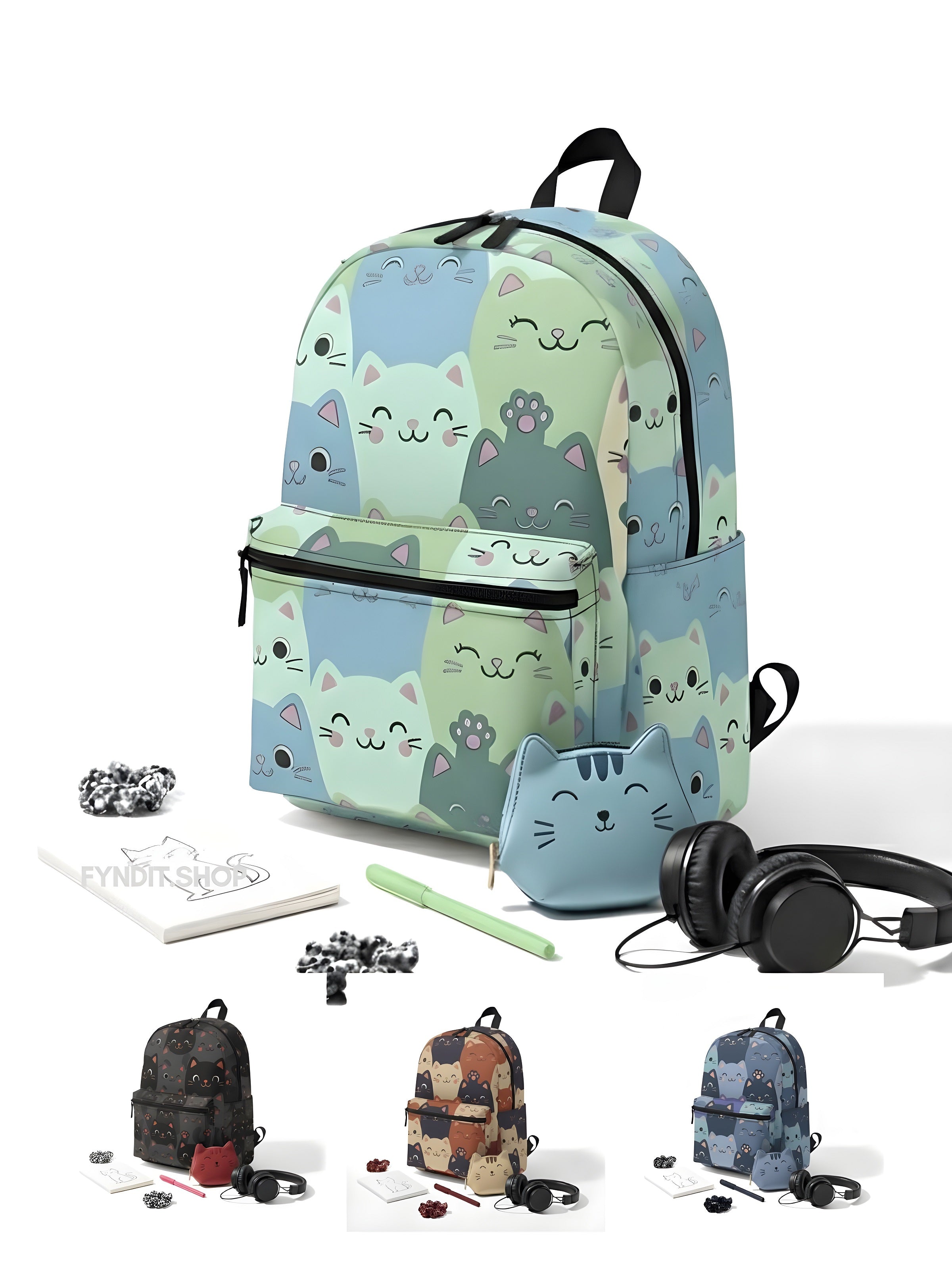 Pastel Cat Faces Backpack — Quiet Luxury Kawaii for Women, Teens & Travelers | Lightweight, Durable, Gift-Ready Everyday Carry with Chic Pastel Design