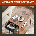 WLIVE Small Wood Storage Side Table with Charging Station