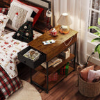 WLIVE Small Wood Storage Side Table with Charging Station