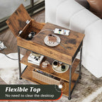 WLIVE Small Wood Storage Side Table with Charging Station