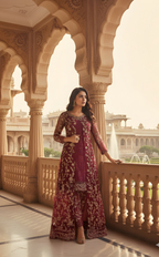 Anarkali dress for wedding party - Latest designer anarkali suits-Red-plum-wine