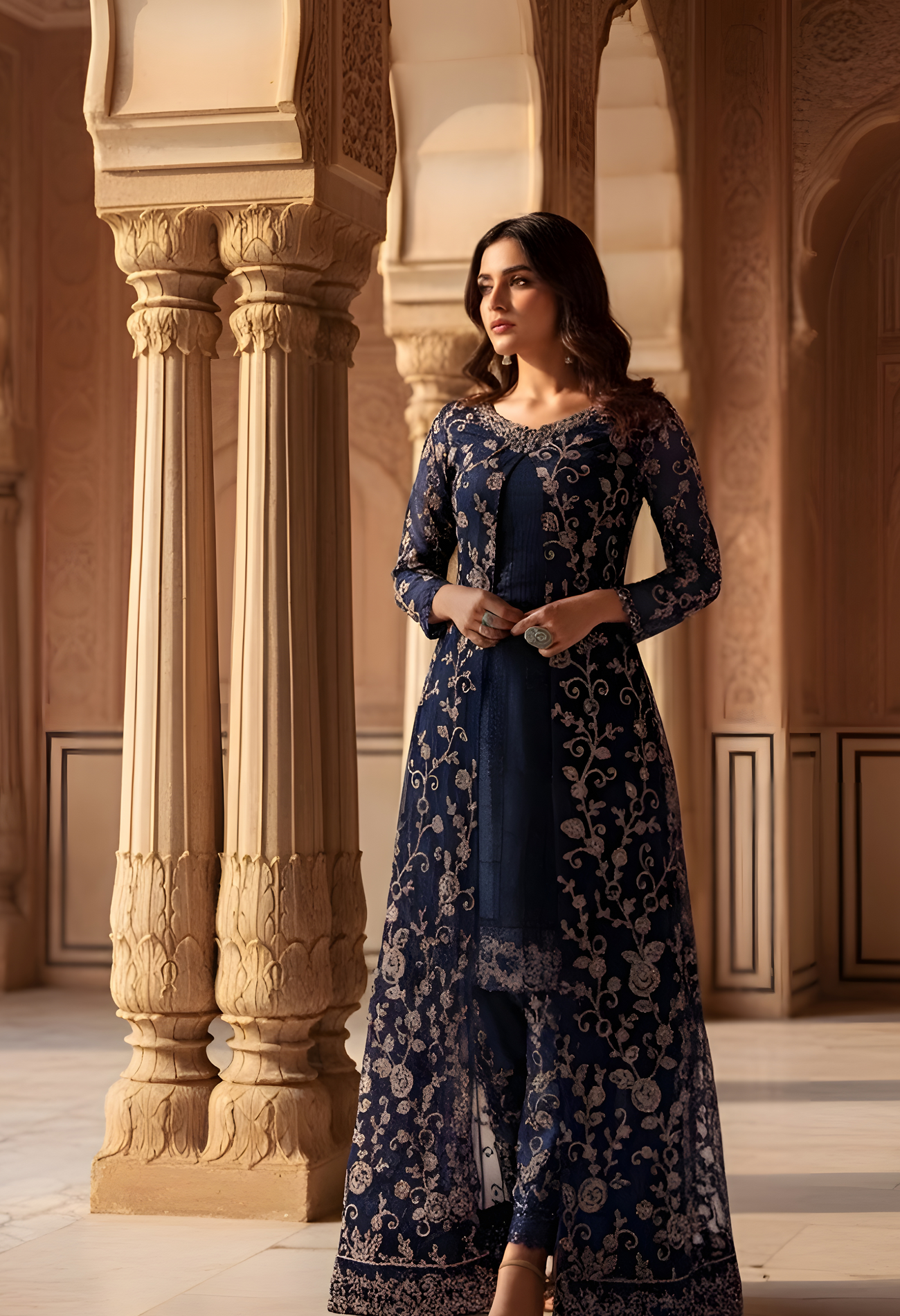 Anarkali dress for wedding party - Latest designer anarkali suits-Dark-Navy-Blue